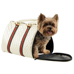 JL Duffel - Ivory Quilted with Stripe - Posh Puppy Boutique