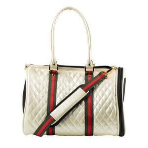 JL Duffel - Ivory Quilted with Stripe - Posh Puppy Boutique