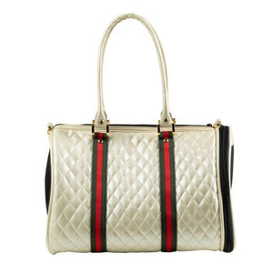 JL Duffel - Ivory Quilted with Stripe - Posh Puppy Boutique