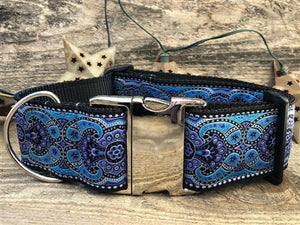 Kashmir Peacock Blue Extra Wide Dog Collar - Posh Puppy Boutique