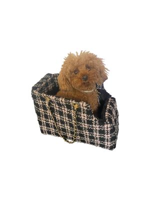 Kate Carrier in Quilted Pink and Black Plaid with Chain Straps - Posh Puppy Boutique