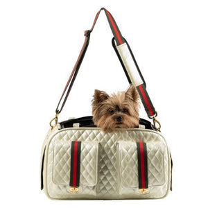 Marlee 2 Ivory Quilted with Stripe Carrier - Posh Puppy Boutique