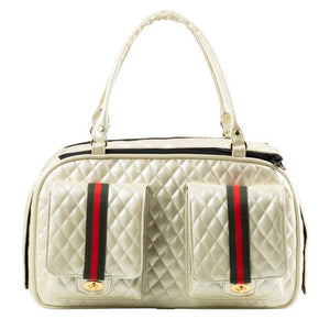 Marlee 2 Ivory Quilted with Stripe Carrier - Posh Puppy Boutique