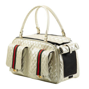 Marlee 2 Ivory Quilted with Stripe Carrier - Posh Puppy Boutique