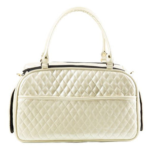 Marlee 2 Ivory Quilted with Stripe Carrier - Posh Puppy Boutique