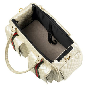 Marlee 2 Ivory Quilted with Stripe Carrier - Posh Puppy Boutique