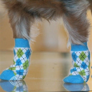 Non - Skid Dog Socks - Blue and Green Argyle - Posh Puppy Boutique