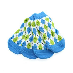 Non - Skid Dog Socks - Blue and Green Argyle - Posh Puppy Boutique