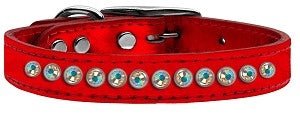 One Row AB Crystal Metallic Leather Collar in Many Colors - Posh Puppy Boutique