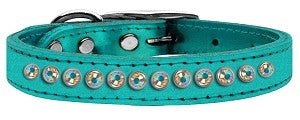 One Row AB Crystal Metallic Leather Collar in Many Colors - Posh Puppy Boutique