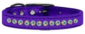 One Row AB Crystal Metallic Leather Collar in Many Colors - Posh Puppy Boutique