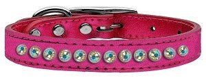 One Row AB Crystal Metallic Leather Collar in Many Colors - Posh Puppy Boutique