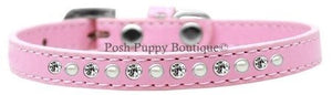 Pearl and Clear Crystal Leather Puppy Collar - Many Colors - Posh Puppy Boutique