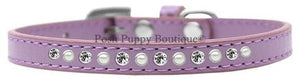 Pearl and Clear Crystal Leather Puppy Collar - Many Colors - Posh Puppy Boutique