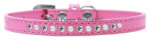 Pearl and Clear Crystal Leather Puppy Collar - Many Colors - Posh Puppy Boutique