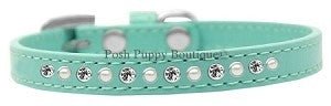 Pearl and Clear Crystal Leather Puppy Collar - Many Colors - Posh Puppy Boutique