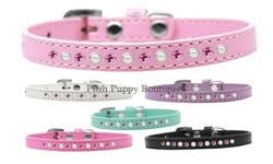 Pearl and Pink Crystal Leather Puppy Collar - Many Colors - Posh Puppy Boutique