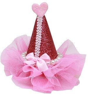 Pearl - Wrapped Party Hat Clip - on - Bright Pink - Posh Puppy Boutique