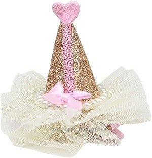 Pearl - Wrapped Party Hat Clip - on - Gold - Posh Puppy Boutique