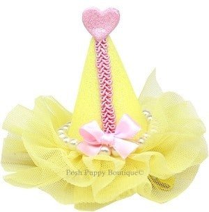 Pearl - Wrapped Party Hat Clip - on - Yellow - Posh Puppy Boutique