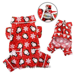 Penguins & Snowflake Flannel Pajama - Red - Posh Puppy Boutique