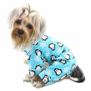 Penguins & Snowflake Flannel Pajama - Turquoise - Posh Puppy Boutique