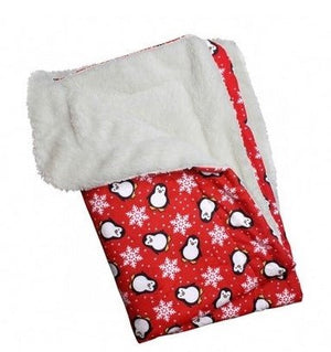 Penguins & Snowflakes Flannel - Ultra - Plush Blanket - Red - Posh Puppy Boutique