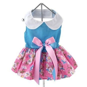 Pink and Blue Plumeria Floral Dog Dress - Posh Puppy Boutique