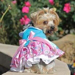 Pink and Blue Plumeria Floral Dog Dress - Posh Puppy Boutique