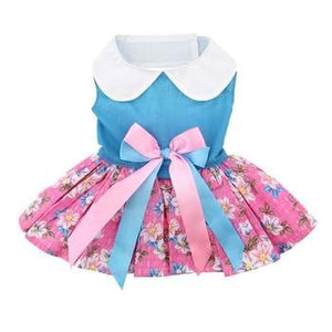 Pink and Blue Plumeria Floral Dog Dress - Posh Puppy Boutique