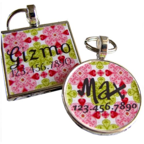 Pink and Green Moroccan Silver Custom Pet ID Tag