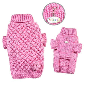 Pink Bobble Stitch Turtleneck Sweater - Hand Knitted - Posh Puppy Boutique