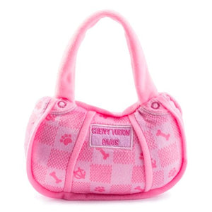 Pink Checker Chewy Vuiton Handbag Toy - Posh Puppy Boutique