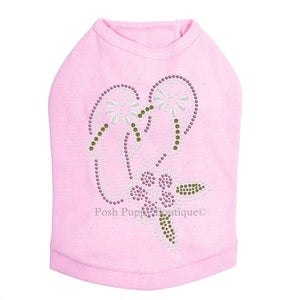 Pink Flip Flops with Flowers Rhinestones Tanks - Many Colors - Posh Puppy Boutique