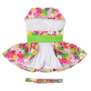 Pink Hawaiian Floral Dog Harness Dress with Matching Leash - Posh Puppy Boutique