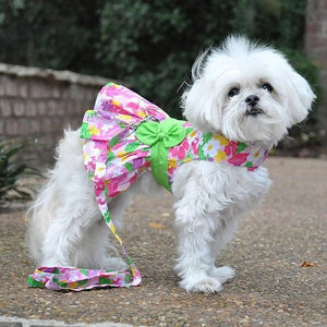 Pink Hawaiian Floral Dog Harness Dress with Matching Leash - Posh Puppy Boutique