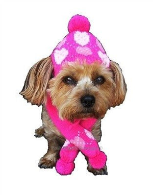 Pink Hearts Hat & Scarf Set - Posh Puppy Boutique