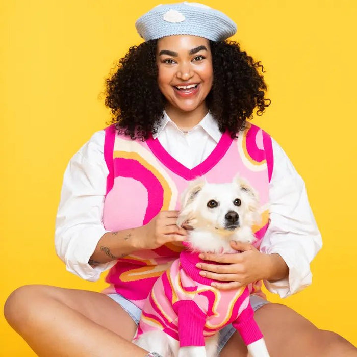 Pink Lemonade Sweater with Matching Human Sweater Vest