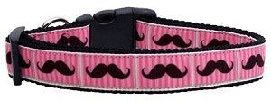 Pink Striped Mustache Ribbon Dog Collar