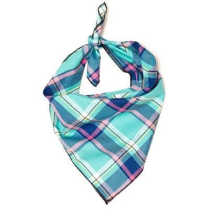 Plaid Bandana - Aqua And Navy - Posh Puppy Boutique