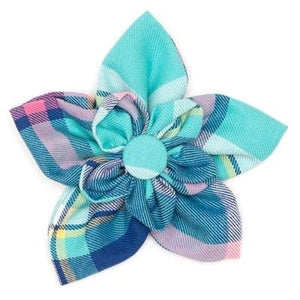 Plaid Flower Slider - Aqua And Navy - Posh Puppy Boutique