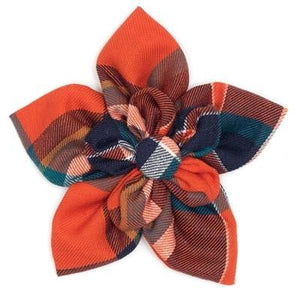 Plaid Flower Slider - Orange And Navy - Posh Puppy Boutique