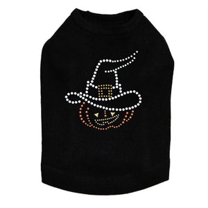 Pumpkin with Witch Hat Rhinestuds Tank Top - Many Colors - Posh Puppy Boutique