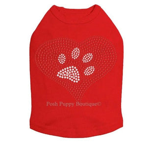 Red Heart with Paw 2 Rhinestones Tanks - Many Colors - Posh Puppy Boutique