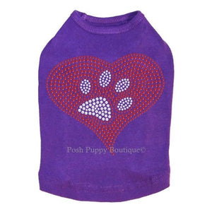 Red Heart with Paw 2 Rhinestones Tanks - Many Colors - Posh Puppy Boutique