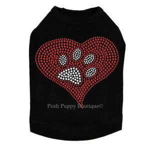 Red Heart with Paw 2 Rhinestones Tanks - Many Colors - Posh Puppy Boutique