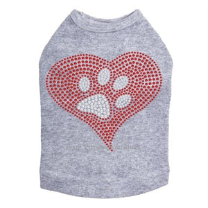 Red Heart with Paw 2 Rhinestones Tanks - Many Colors - Posh Puppy Boutique