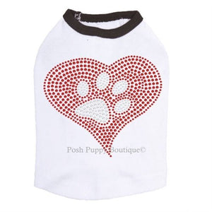 Red Heart with Paw 2 Rhinestones Tanks - Many Colors - Posh Puppy Boutique