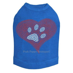 Red Heart with Paw 2 Rhinestones Tanks - Many Colors - Posh Puppy Boutique