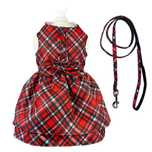 Red Plaid Harness Dress with Matching Leash - Posh Puppy Boutique